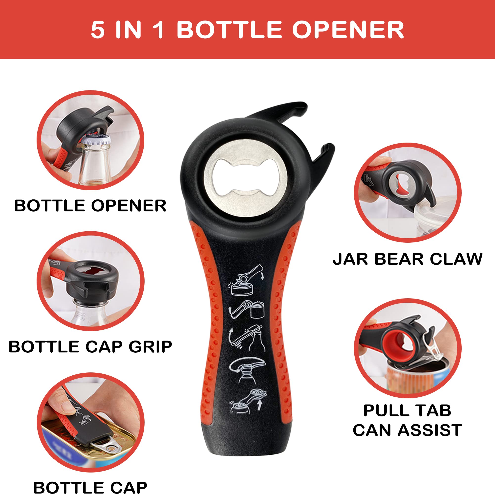 HUMANFUN bottle opener 5-in-1 for opening various bottle sizes.