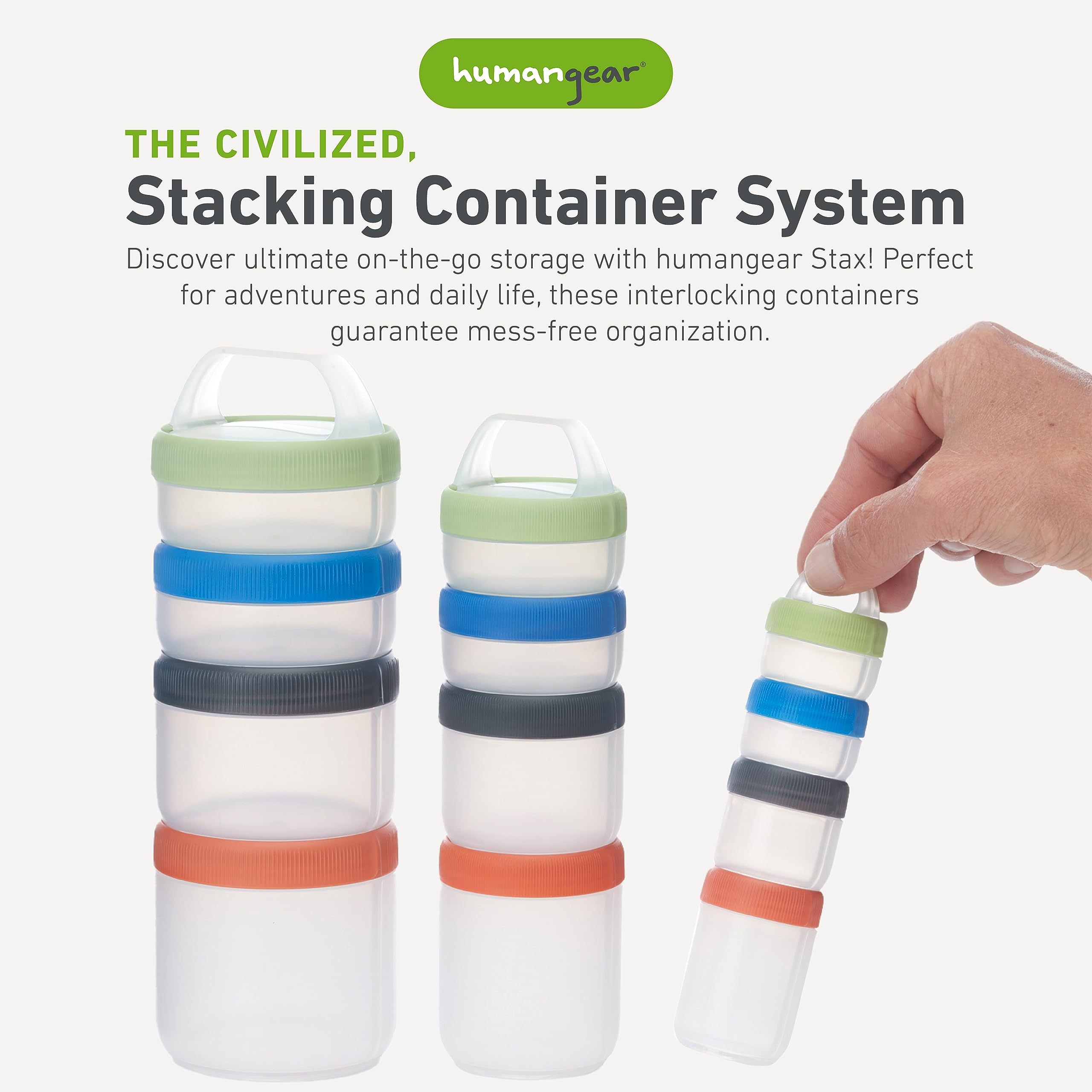 humangear STAX click-together design keeps containers secure during travel.