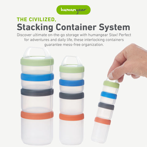 humangear STAX click-together design keeps containers secure during travel.