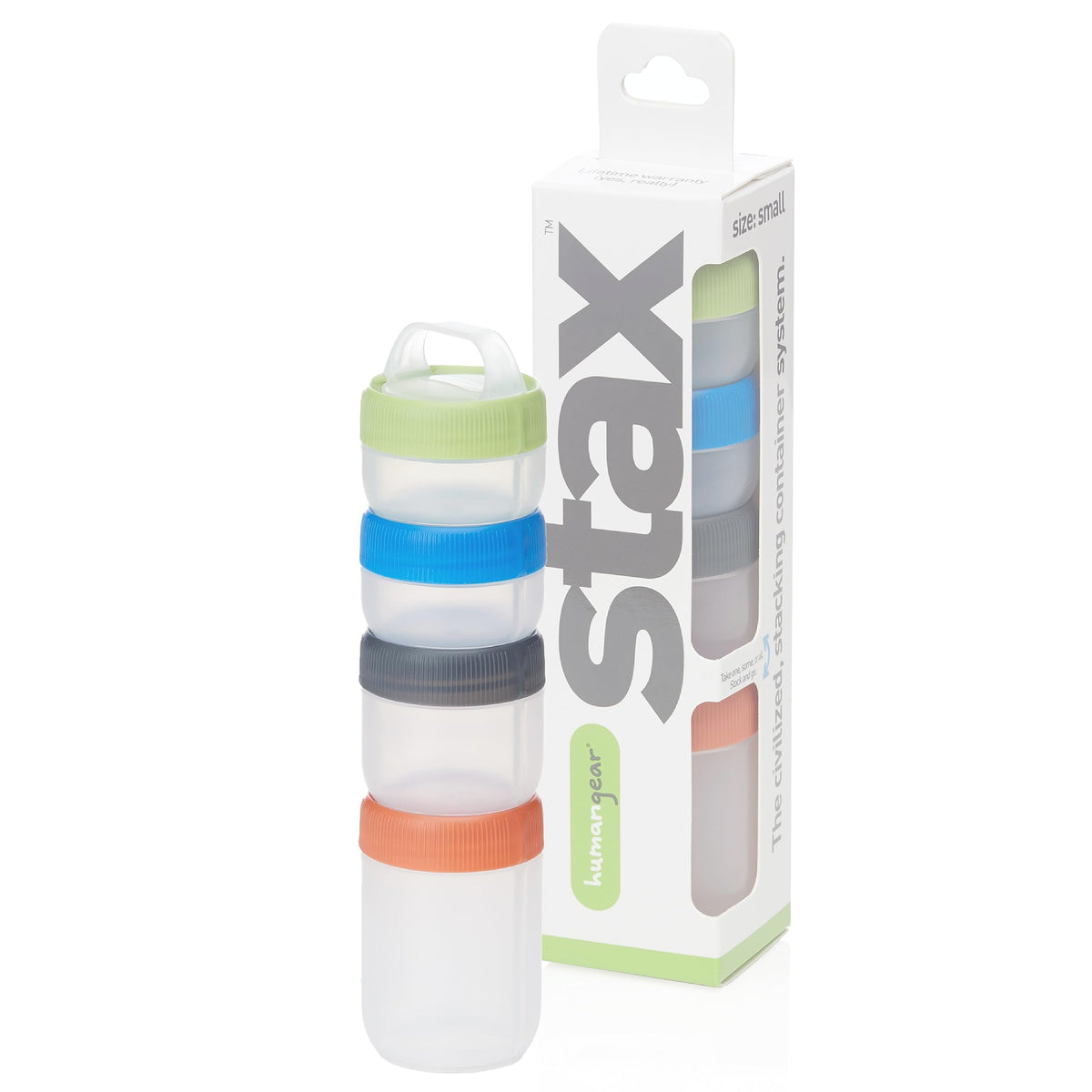 humangear STAX small stack demonstrates compact on-the-go snack storage.