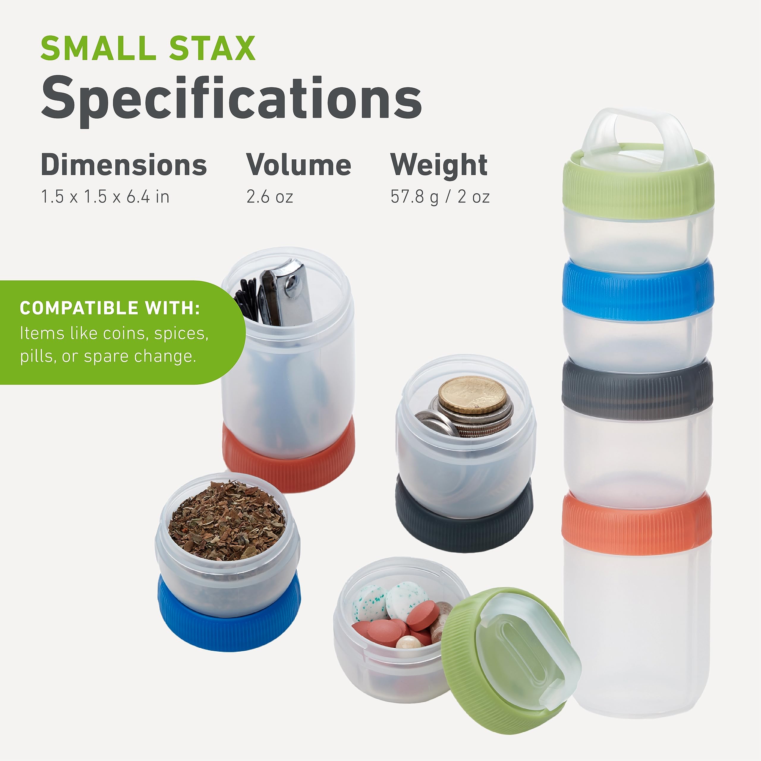 humangear STAX travel snacks organized in a four-piece set.