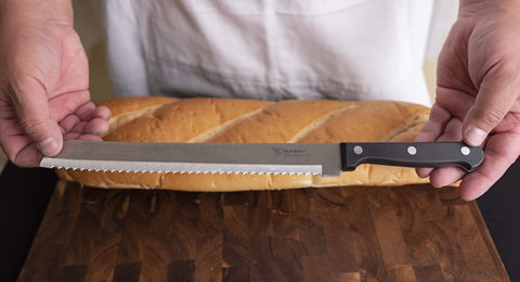 Humbee slices soft loaves and crusty breads with ease.