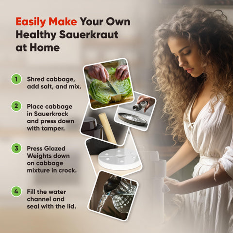 Glazed weights with Humble House crock, submerging vegetables for steady fermentation.
