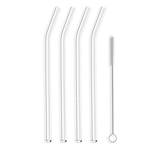 Hummingbird Glass Straws clear bent 9in ideal for smooth smoothies and iced drinks.