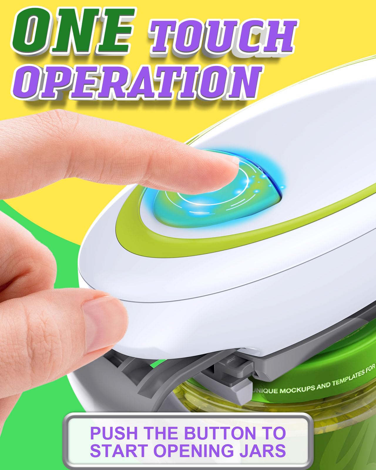 Humutan electric jar opener soft grip demonstrates secure lid hold for safe use.