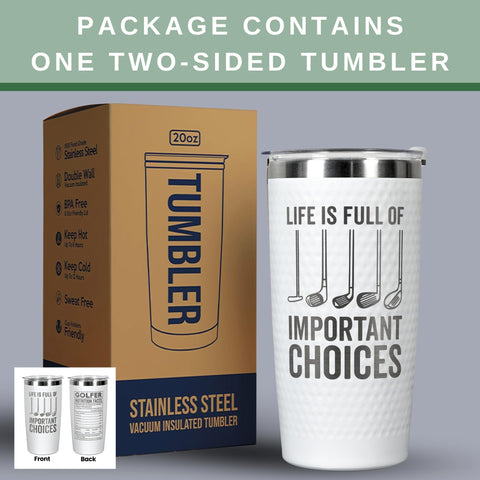 HUNIGIFT golf gifts tumbler held with a club in focus