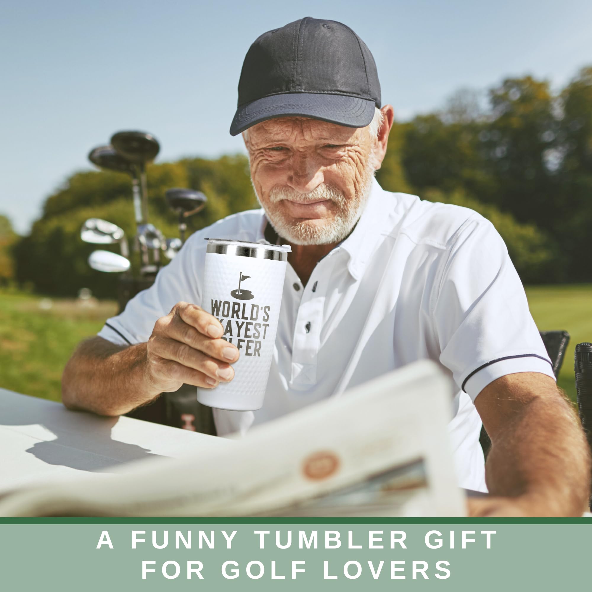 HUNIGIFT World’s Golfer Tumbler clear lid shows remaining drink easily.