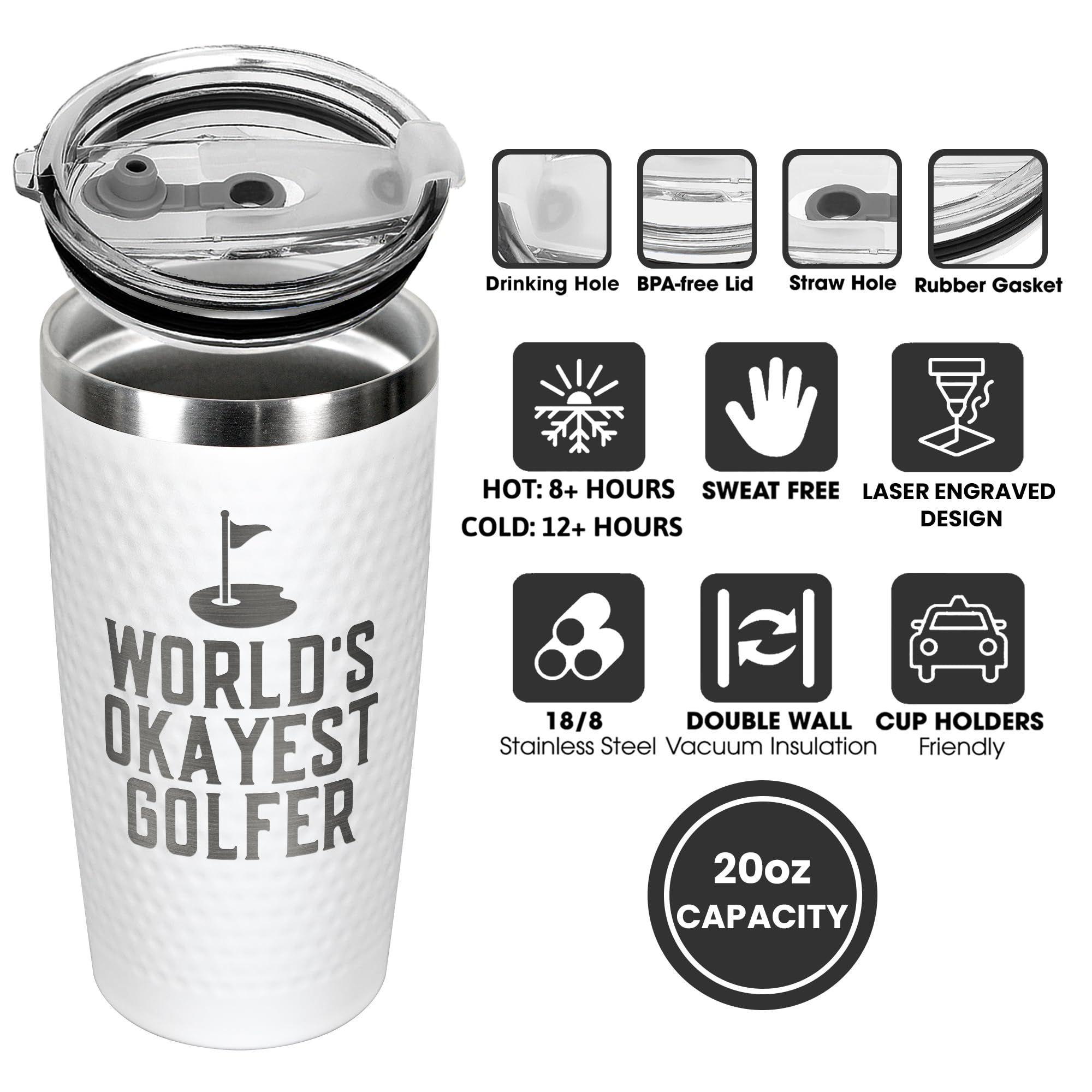 HUNIGIFT World’s Golfer Tumbler ergonomic grip for comfortable handling.