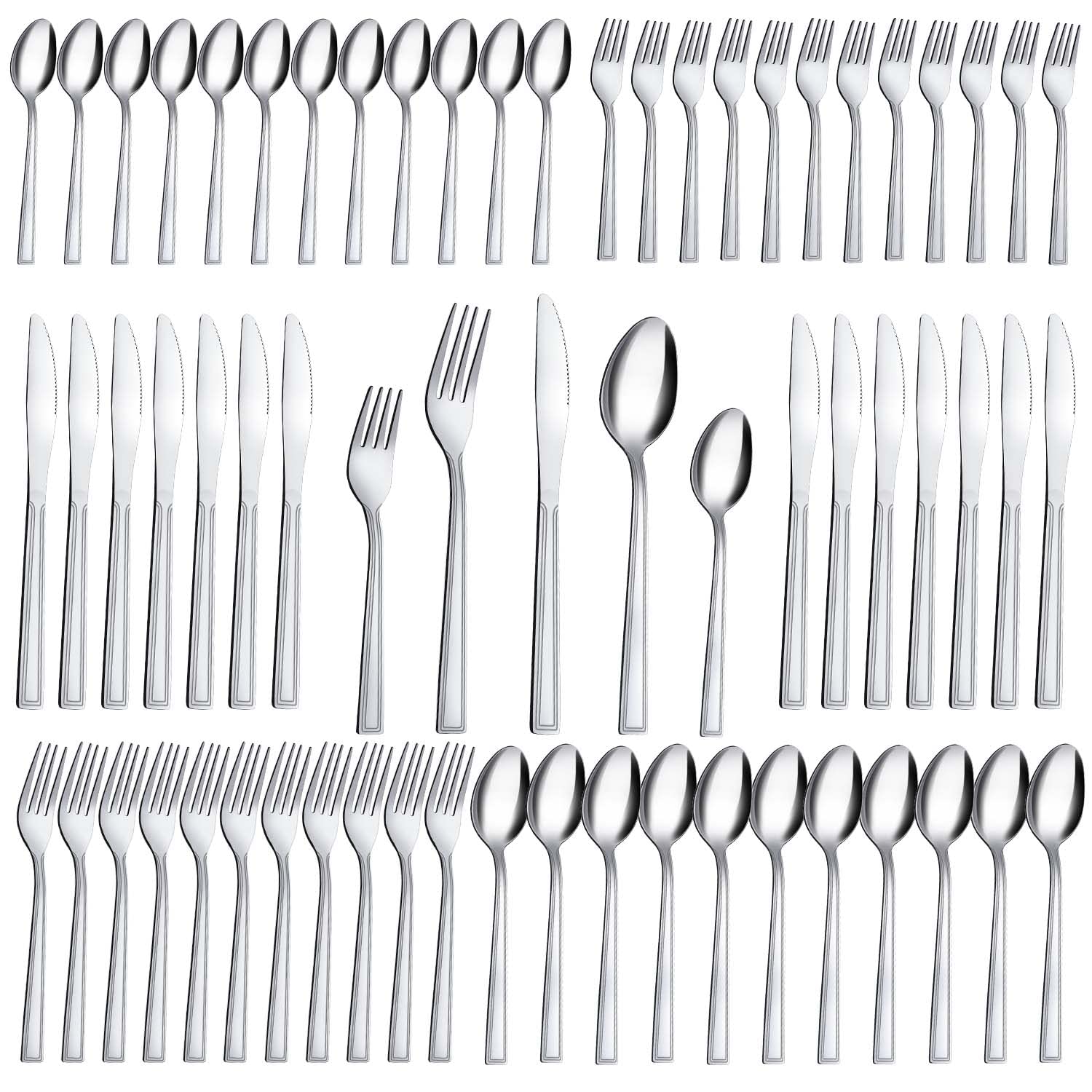 Hunnycook 60-piece silverware set in mirror polish for elegant everyday dining.
