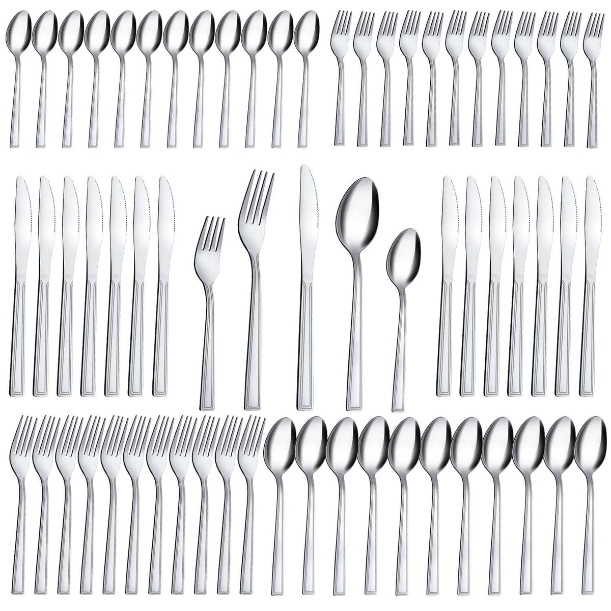 Hunnycook 60-piece silverware set in mirror polish for elegant everyday dining.
