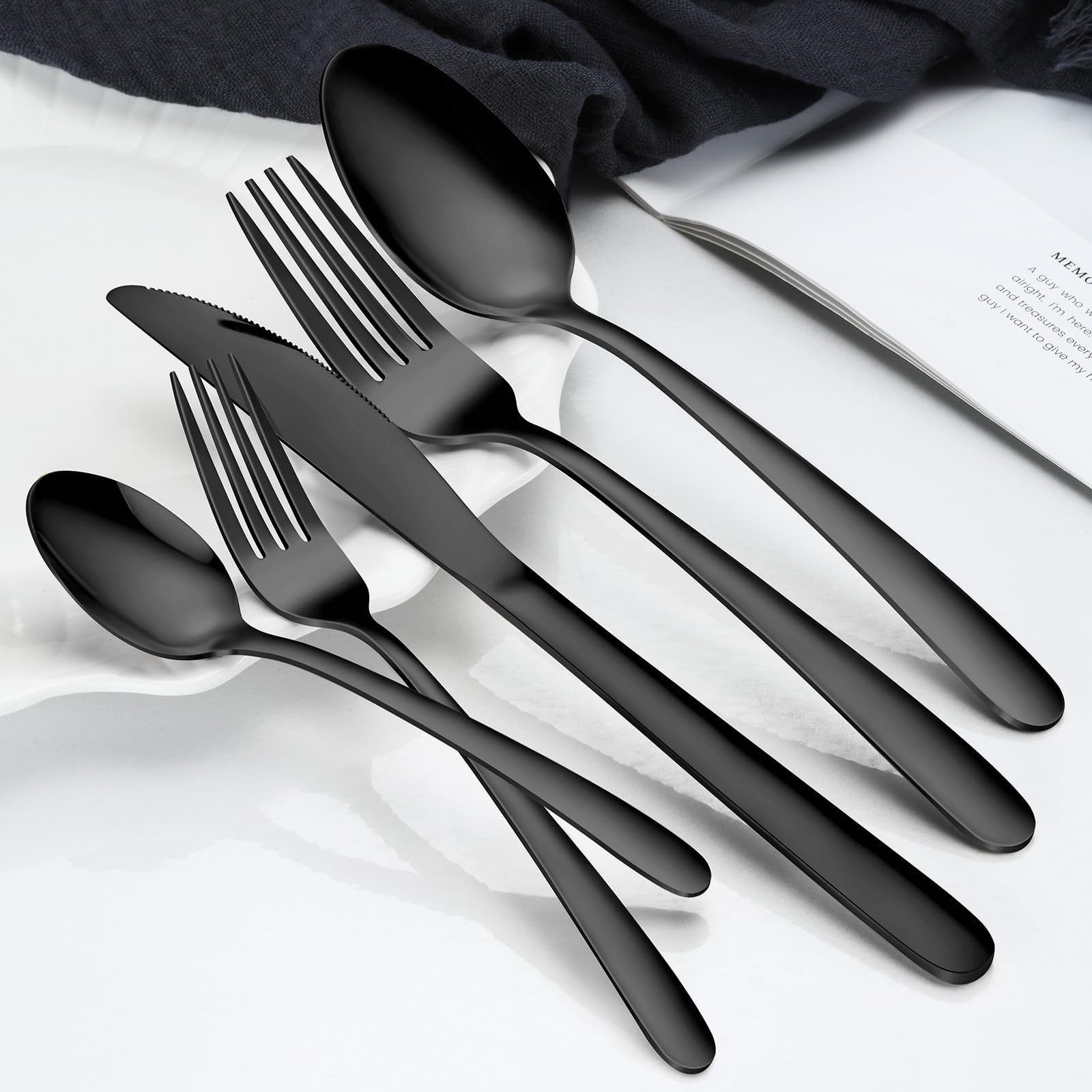 Hunnycook black silverware set 12 dessert spoons for dessert courses and tea.