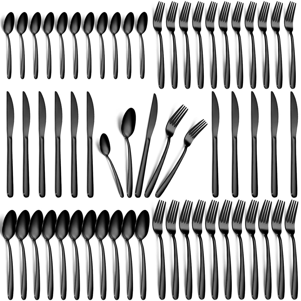Hunnycook black silverware set with 12 dinner forks for stylish everyday dining.