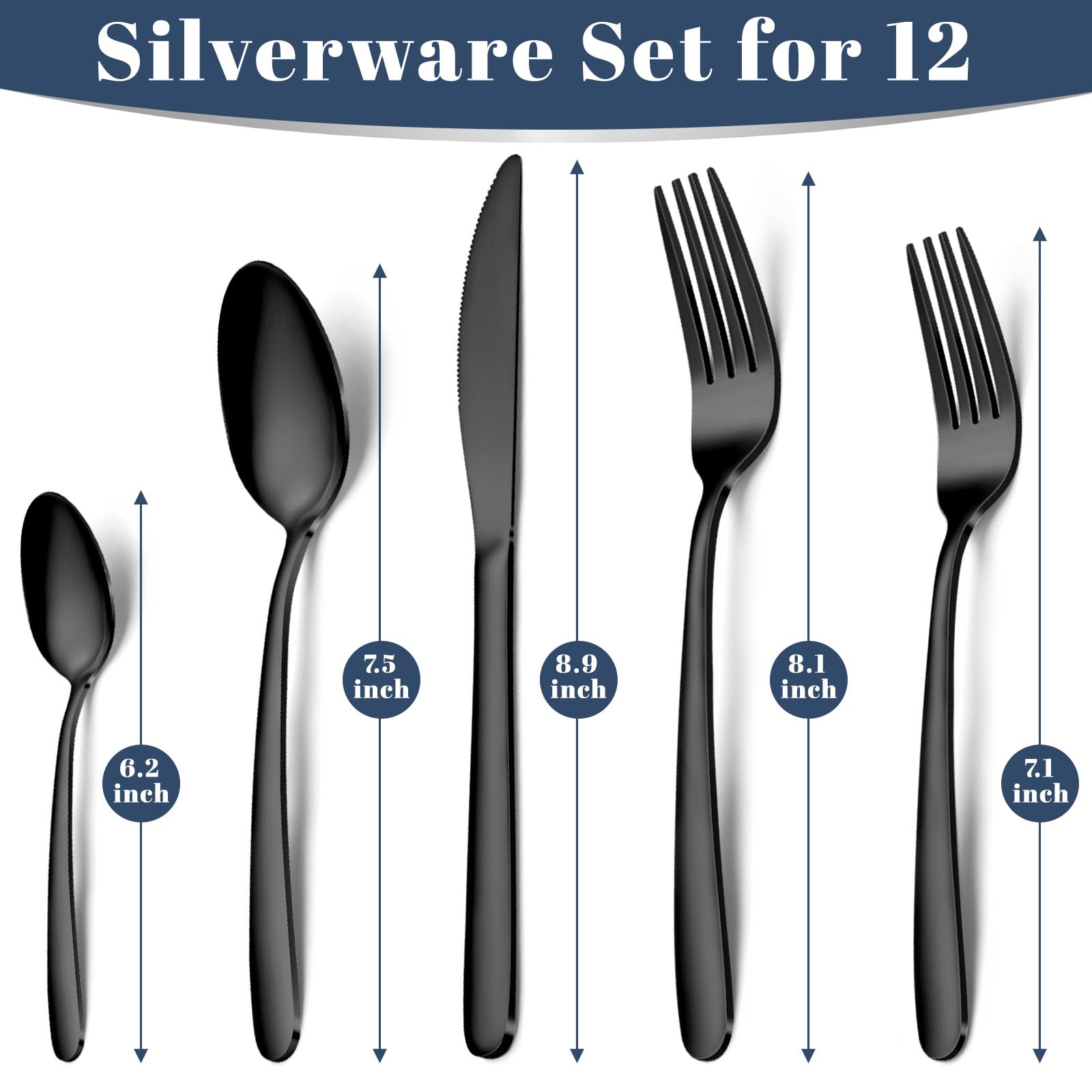 Hunnycook black silverware set 12 dinner spoons for smooth, comfortable meals.