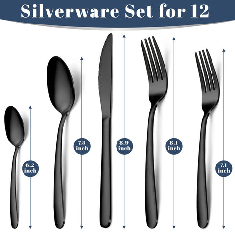 Hunnycook black silverware set 12 dinner spoons for smooth, comfortable meals.