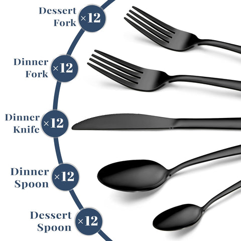 Hunnycook black silverware set 12 salad forks for precise, balanced portions.