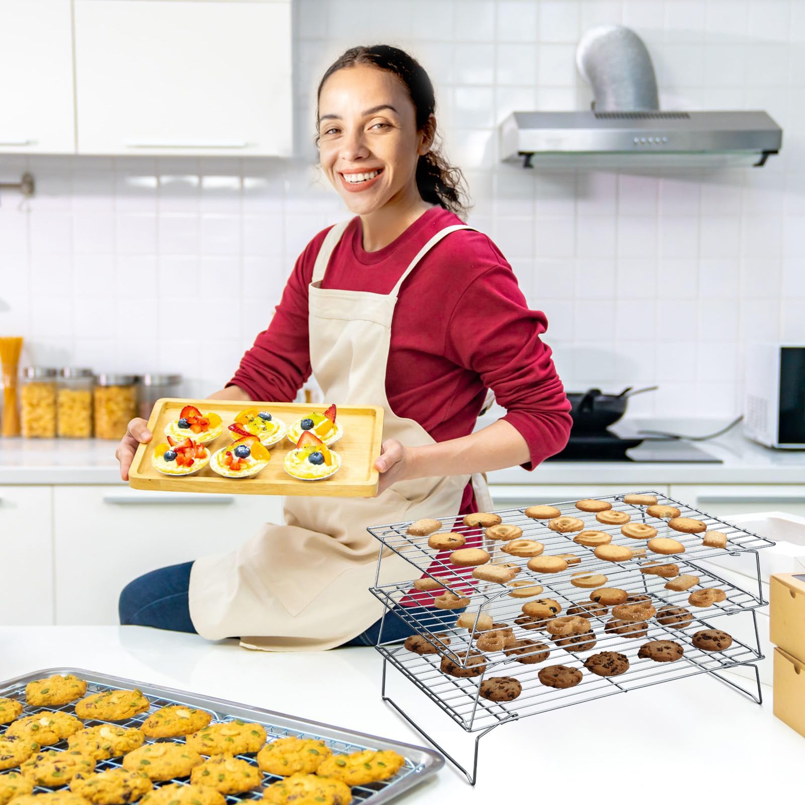 Hunnycook stackable cooling rack saves kitchen space when stored.