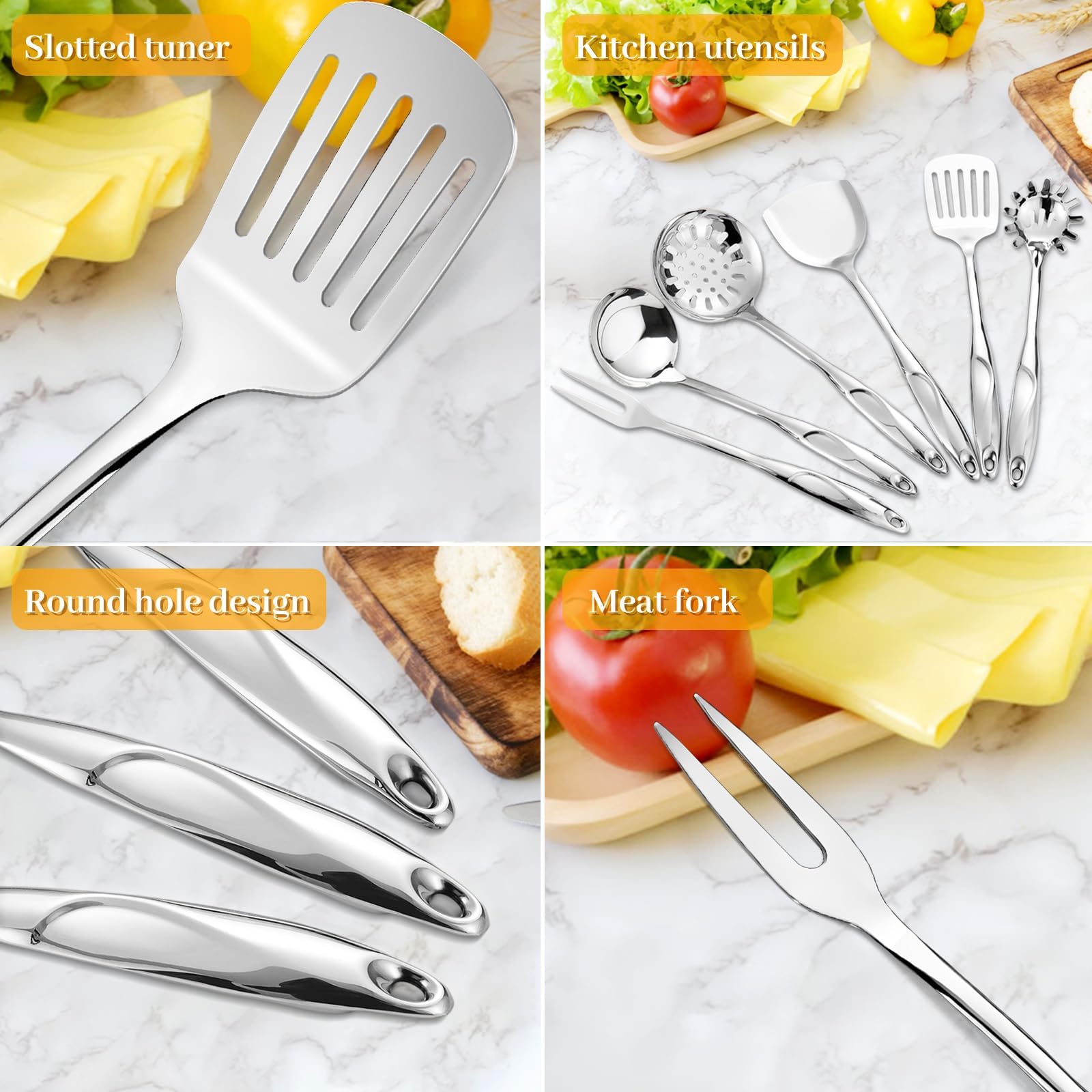 Hunnycook solid turner in stainless steel with seamless handle for balanced flipping.