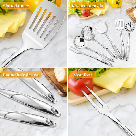 Hunnycook solid turner in stainless steel with seamless handle for balanced flipping.