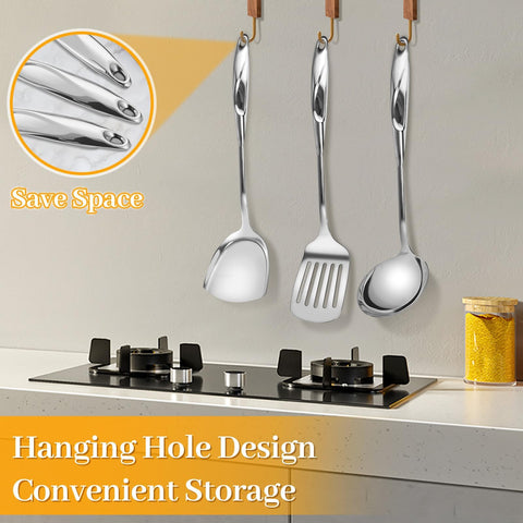 Hunnycook spaghetti spoon in stainless steel designed to scoop pasta efficiently.