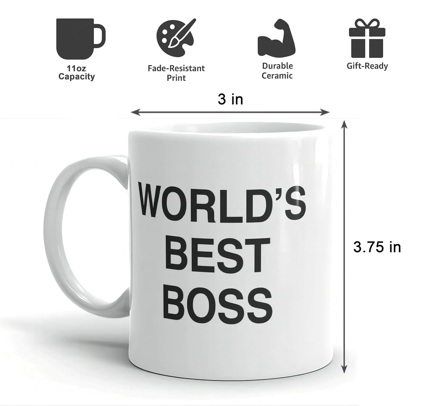 HUOZHI World's Best Boss mug back side repeats the witty message for balanced appeal.