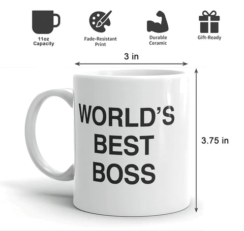 HUOZHI World's Best Boss mug back side repeats the witty message for balanced appeal.