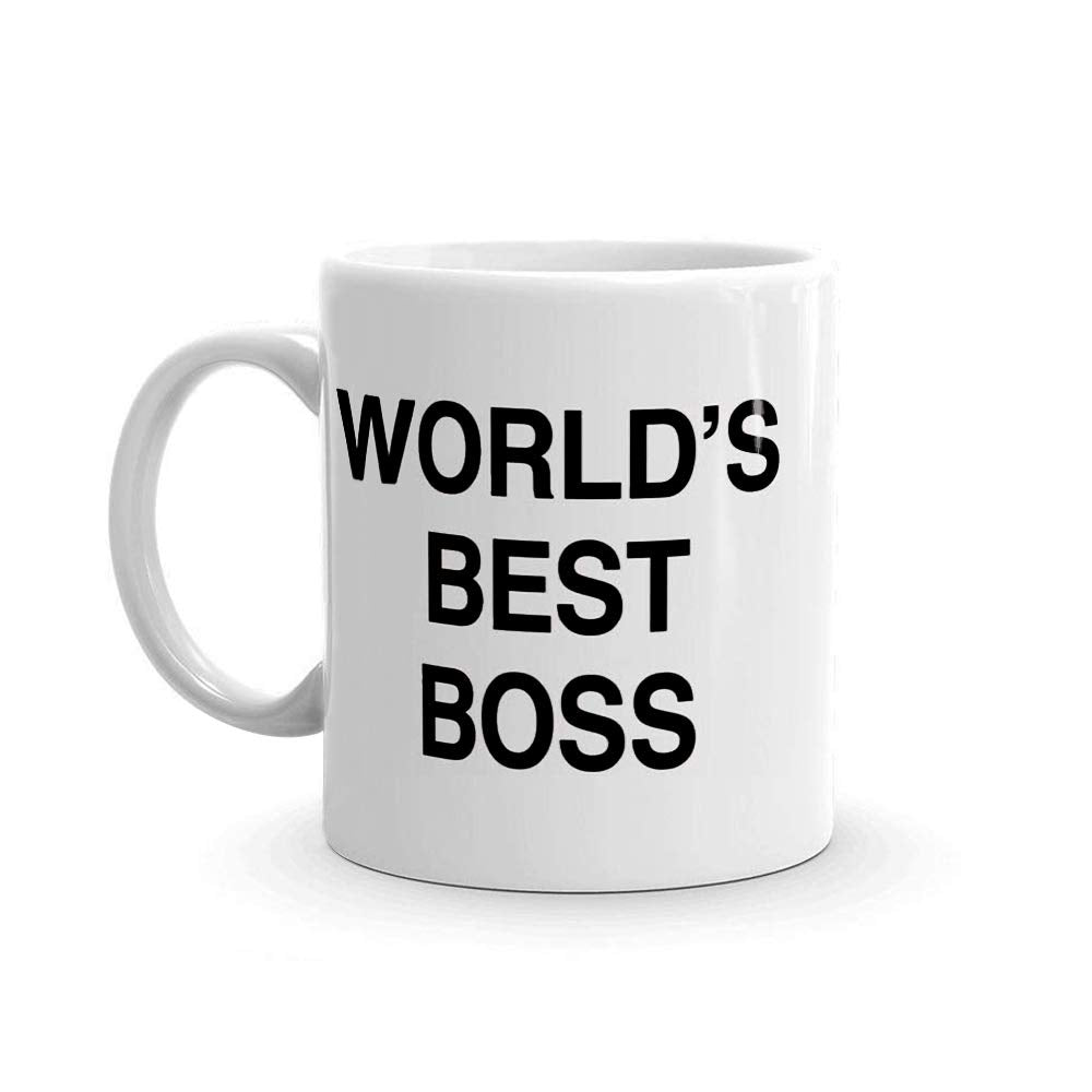 HUOZHI World's Best Boss mug front view highlights bold print for office pride.