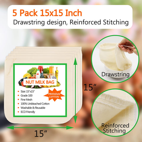 Huppar cheesecloth bag with drawstring for quick filtering
