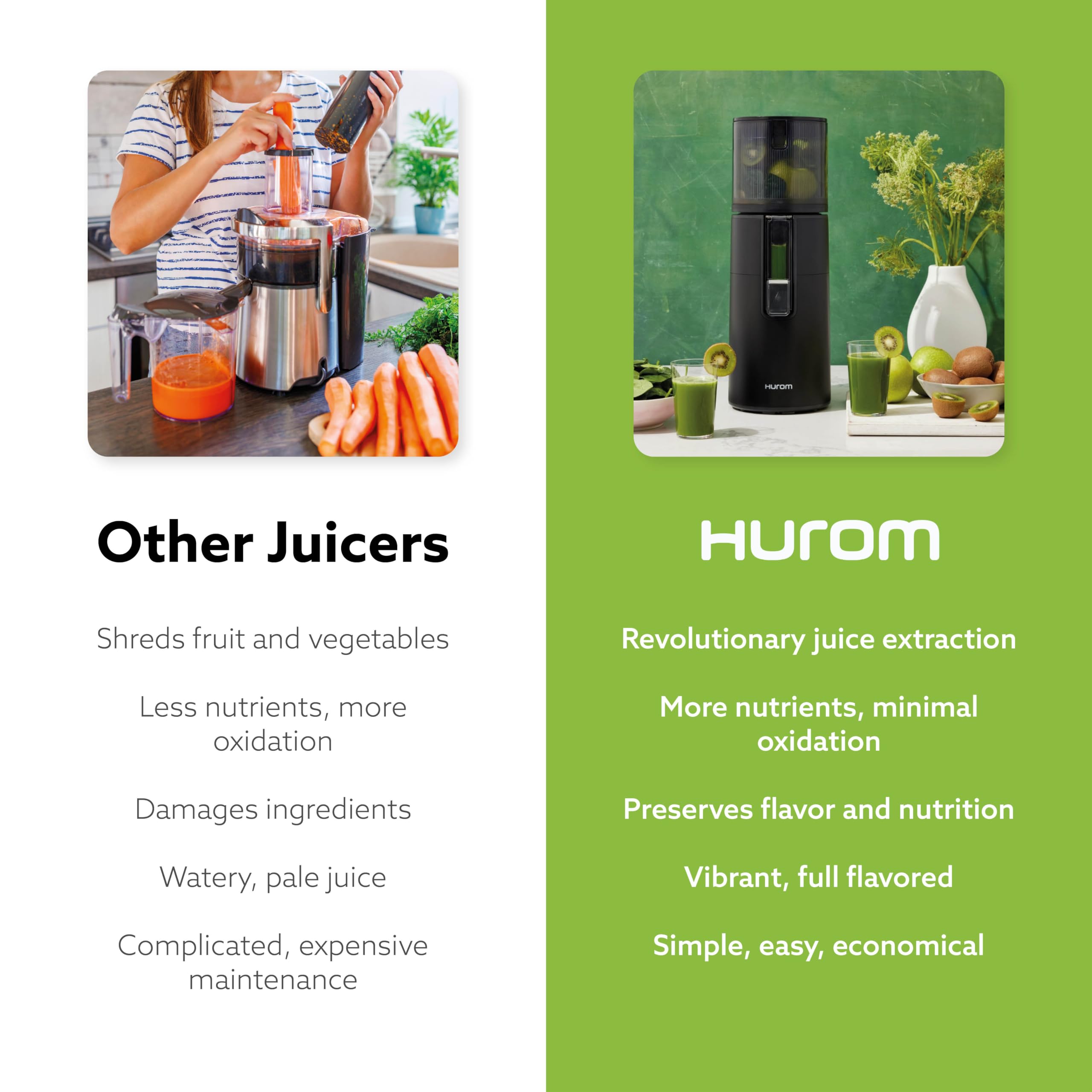 Hurom H400 high-yield juicing with minimal pulp