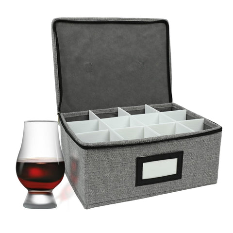 HURZMORO storage box for Glencairn glasses with 12-compartment layout.