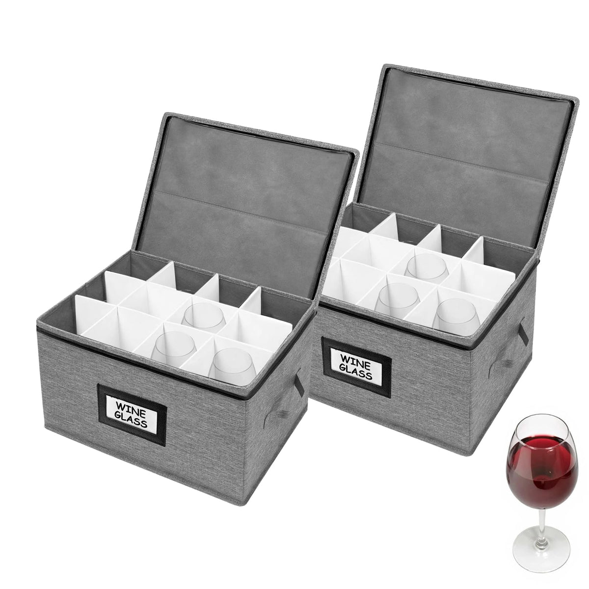 HURZMORO wine glass storage box holds 12 glasses for organized transport.