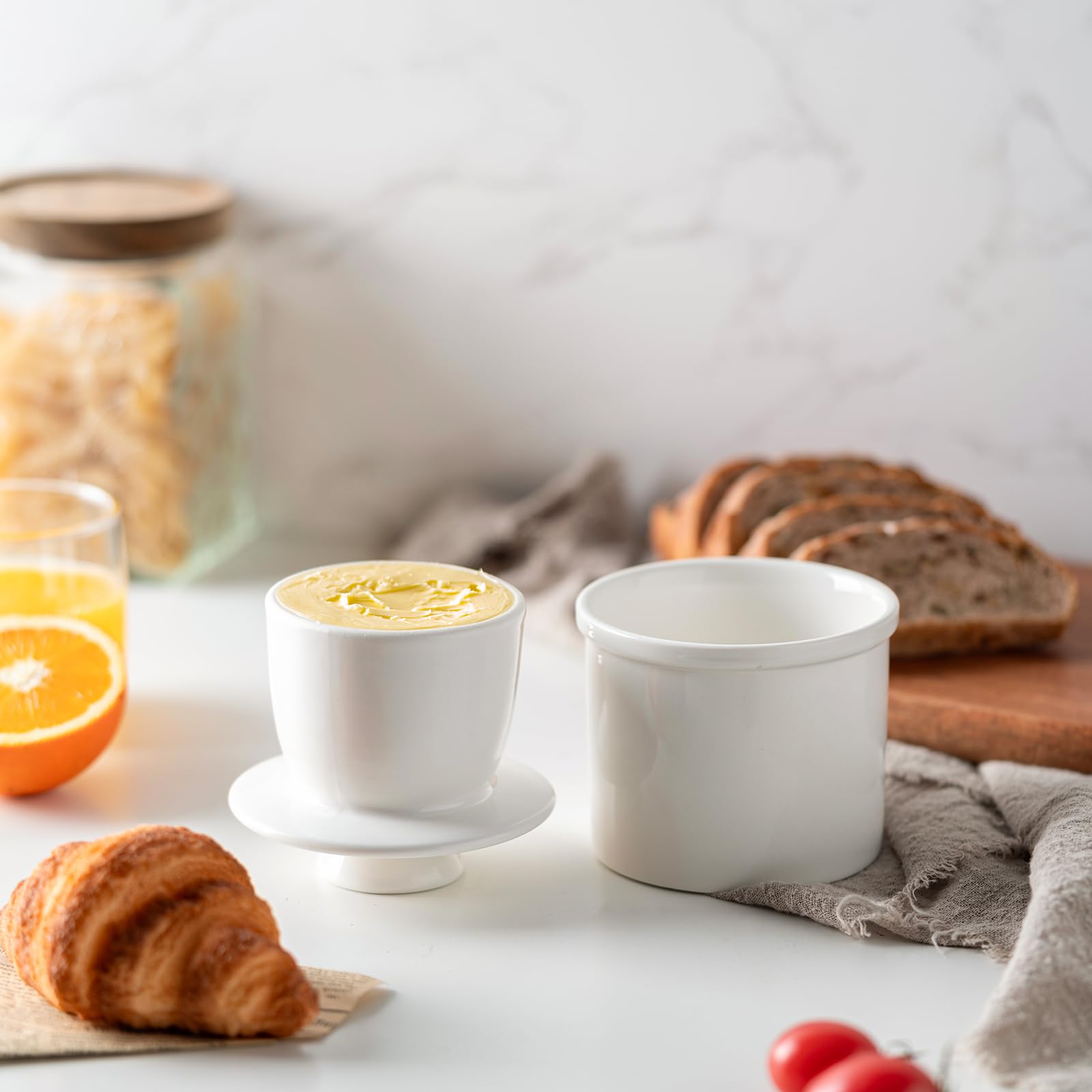 Husfunov butter crock white ceramic body shown for durable storage