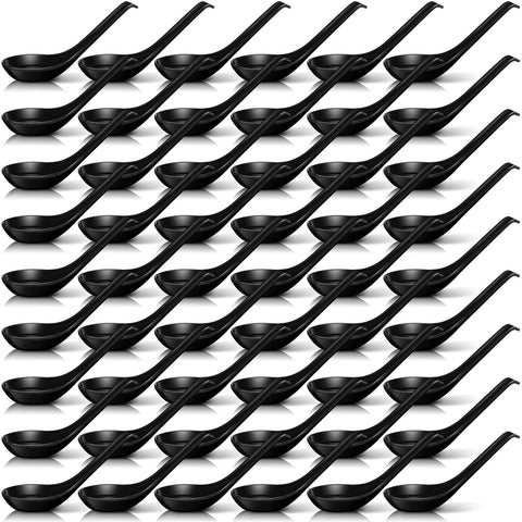 Hushee black Asian soup spoon with hook design for secure serving.