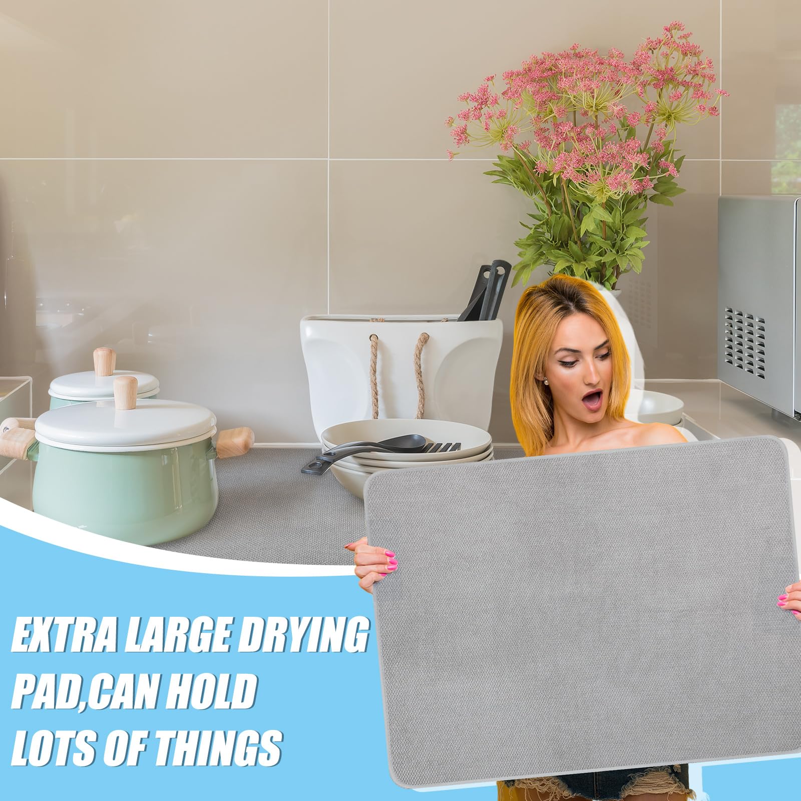 Hushee easy-clean drying mat with hanging storage in gray.