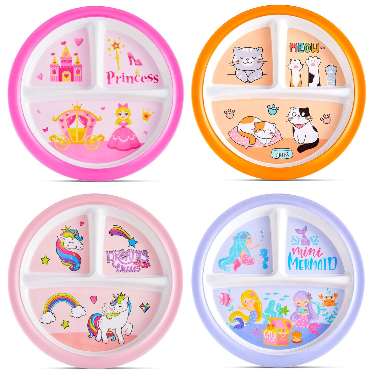 Hushee princess 3-compartment plate for kids promotes balanced meals at mealtime