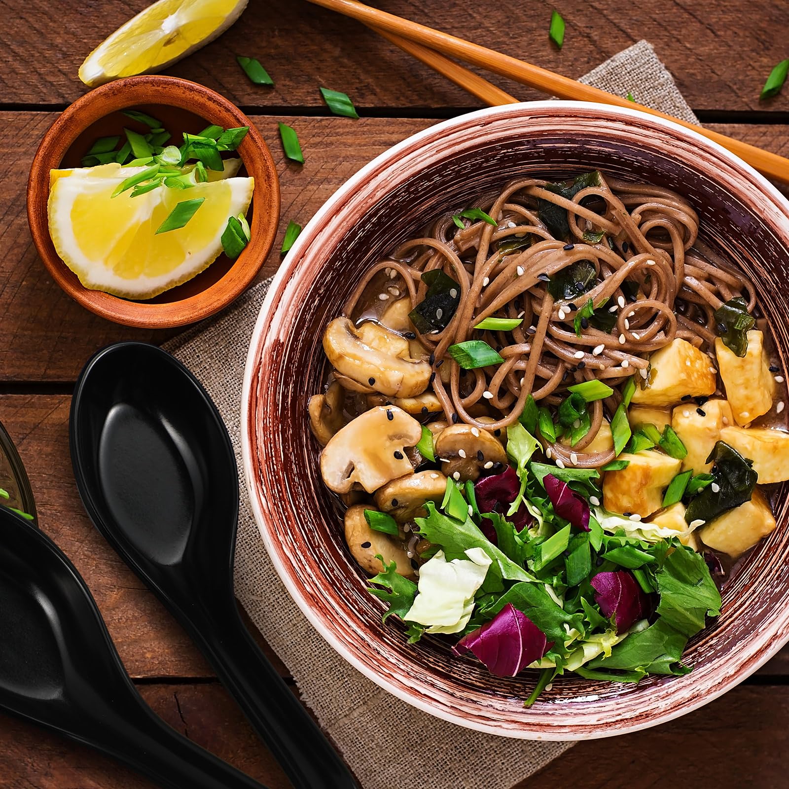 Hushee durable black spoon enhances the table setting.