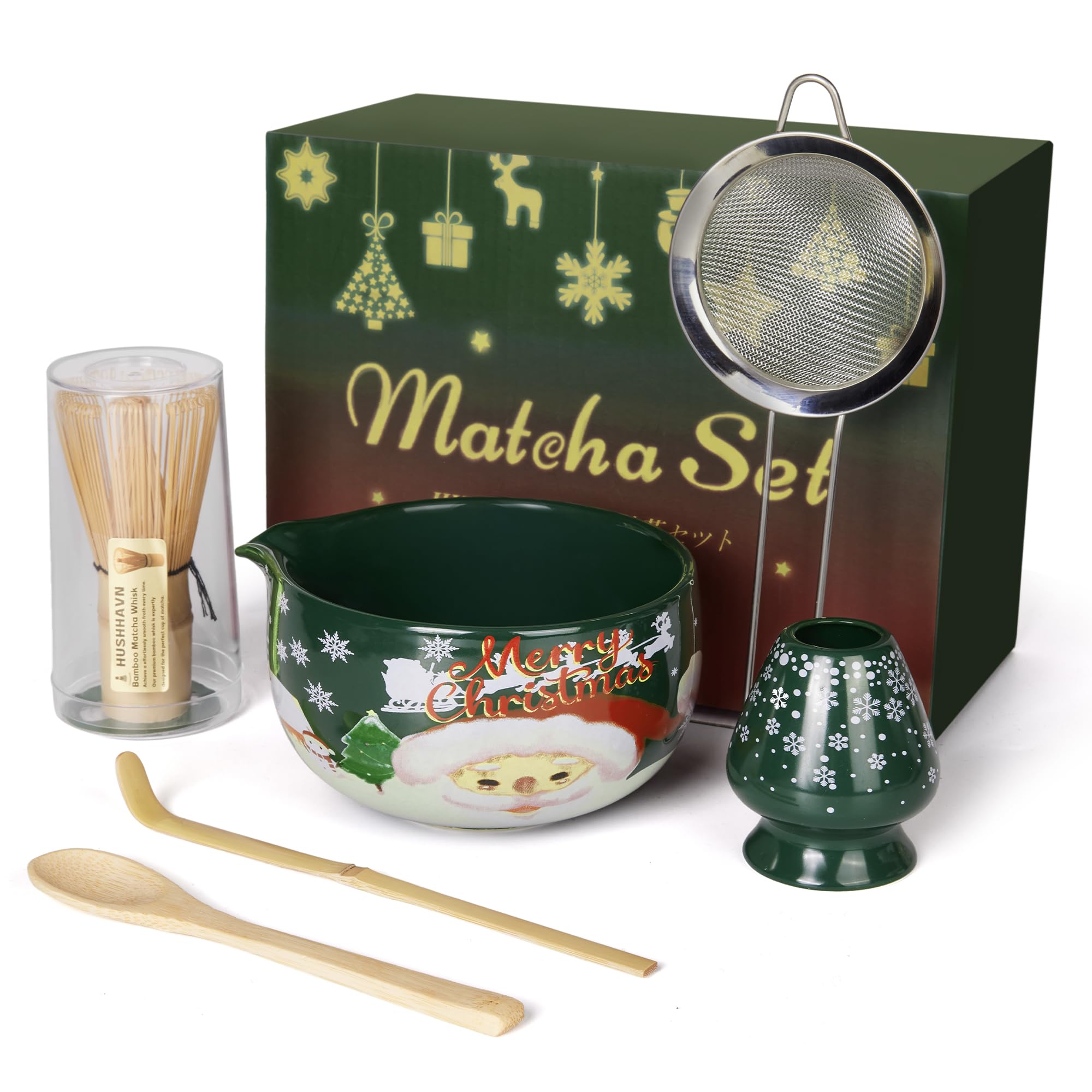 HUSHHAVN matcha set ceramic bowl with holder for smooth, frothy tea