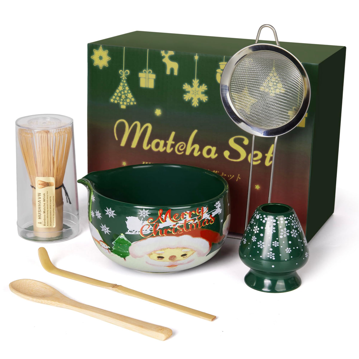 HUSHHAVN matcha set ceramic bowl with holder for smooth, frothy tea