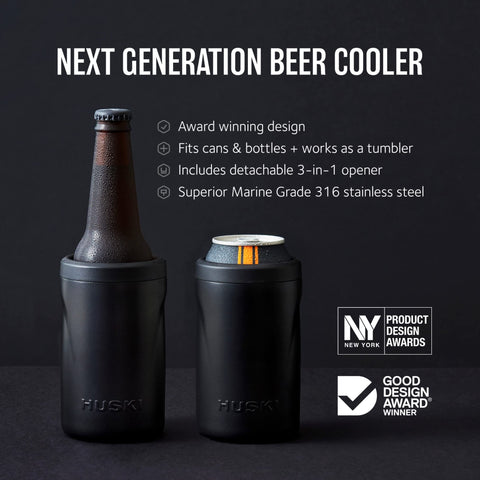 Huski Beer Cooler 2.0 side profile highlights ergonomic grip and comfortable drinking