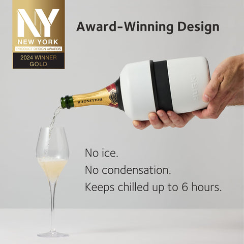 Huski Champagne Chiller's double-wall insulation maintains chill between pours.