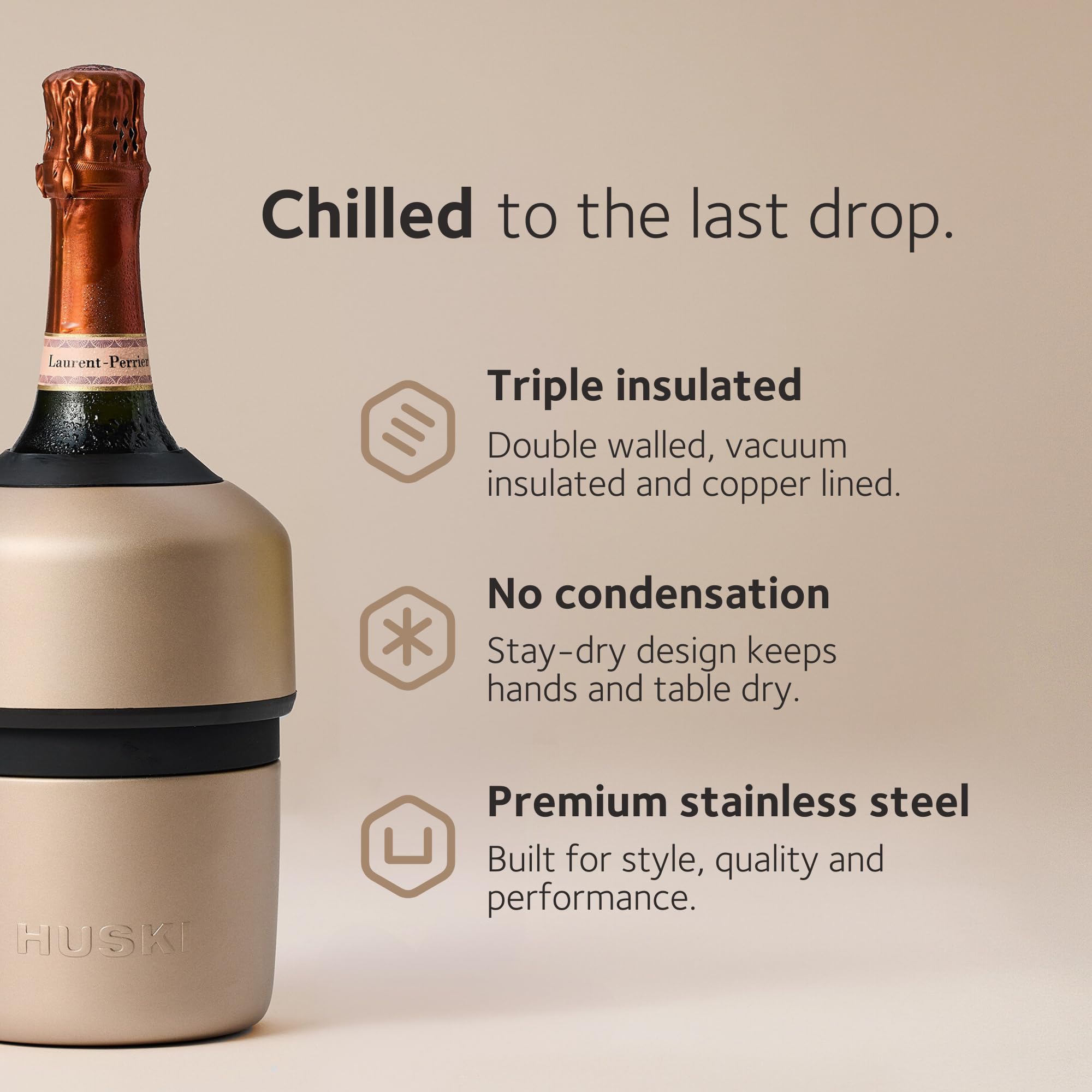 Huski Champagne Chiller in stainless steel finish emphasizes durable eco-friendly design