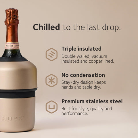 Huski Champagne Chiller in stainless steel finish emphasizes durable eco-friendly design
