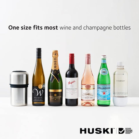 Huski Wine Chiller adjustable-height design fits most 750ml bottles securely.