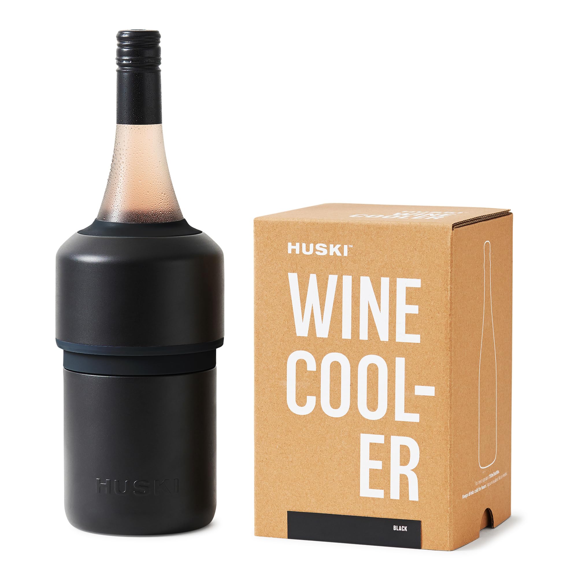 Huski wine chiller with compact design keeps the bottle stylish on the table.