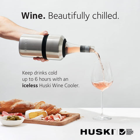 Huski Wine Chiller Pink bottle inside clamps securely for steady pouring
