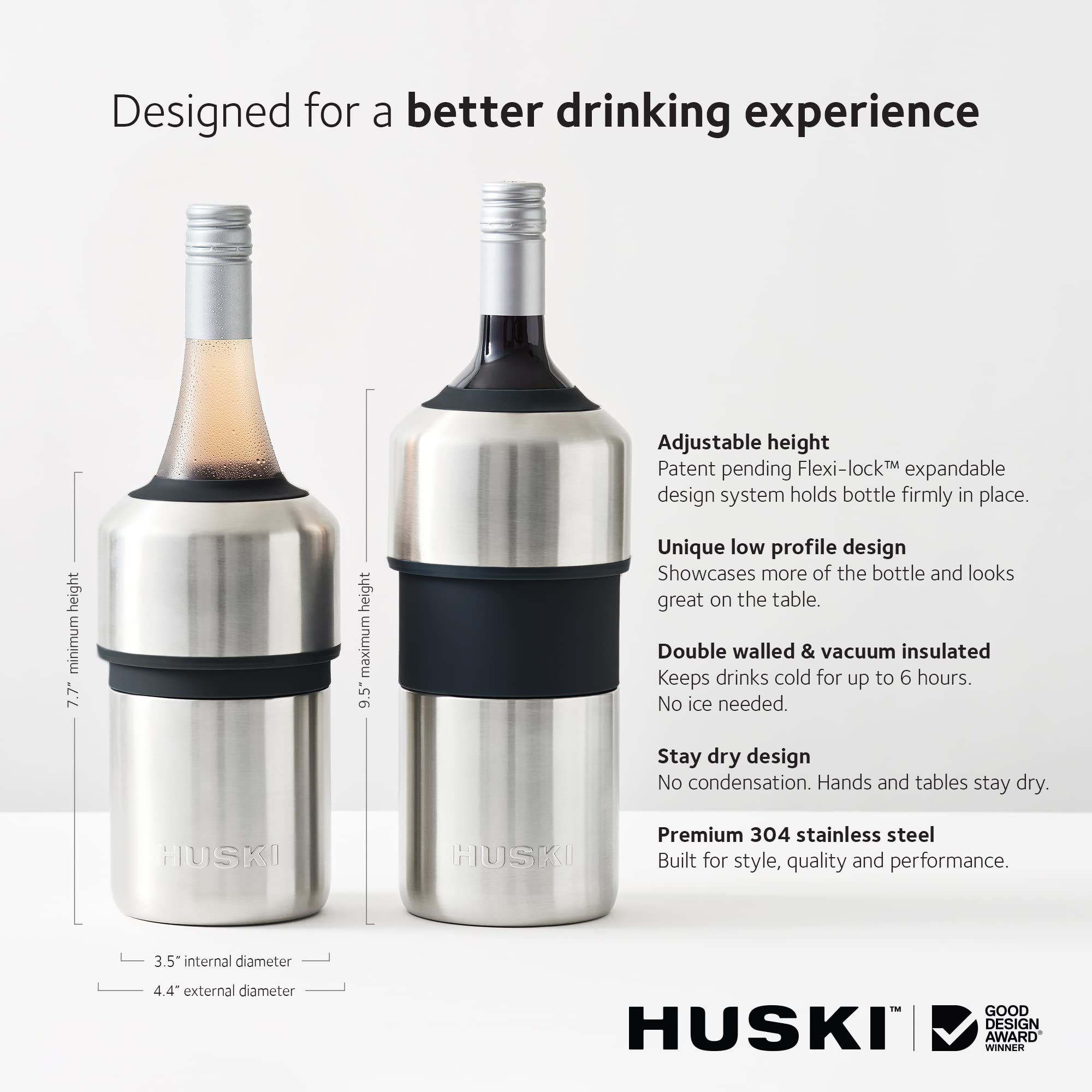 Huski Wine Chiller Pink flexi-lock design secures bottle during service