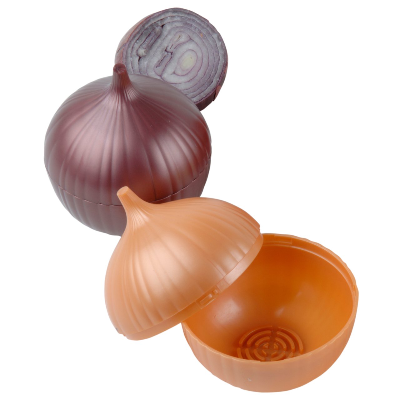 Hutzler onion saver interior view shows compact, stackable fridge storage