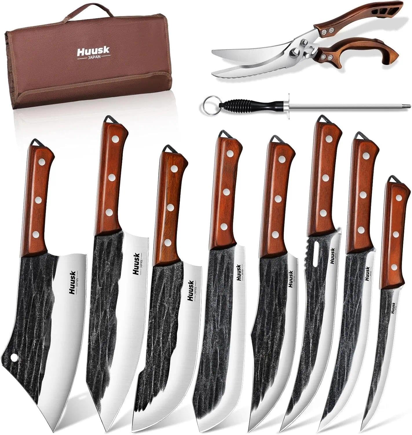 Huusk 11-piece butcher knife set displayed for versatile kitchen tasks