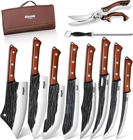 Huusk 11-piece butcher knife set displayed for versatile kitchen tasks