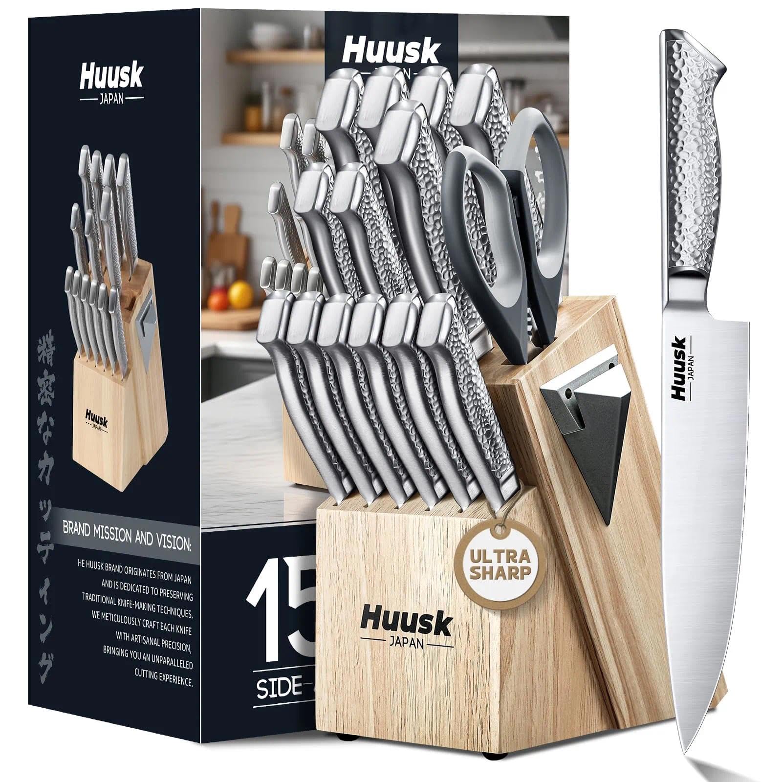 Huusk 15-piece knife set with block, organized prep for home cooks.