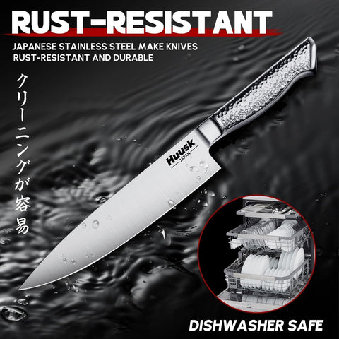Huusk 8-inch chef knife excels in slicing and dicing tasks.